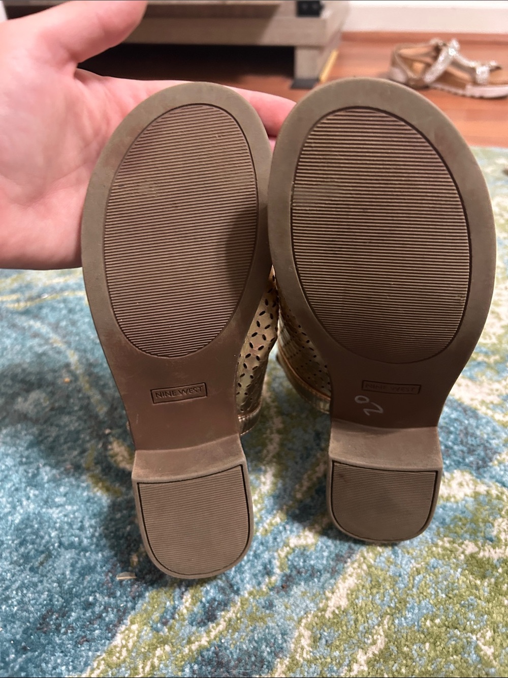 Nine West Metallic Gold Perforated Ankle-Strap Sandals - Picture 6 of 6